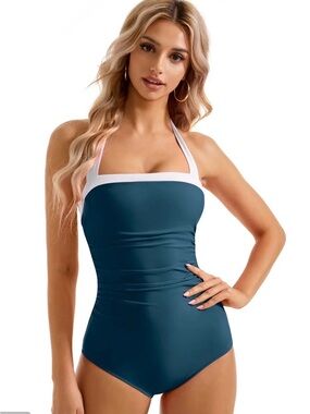 SUUKSESS Women Sexy Tummy Control One Piece Swimsuit Halter Retro Bathing Suit